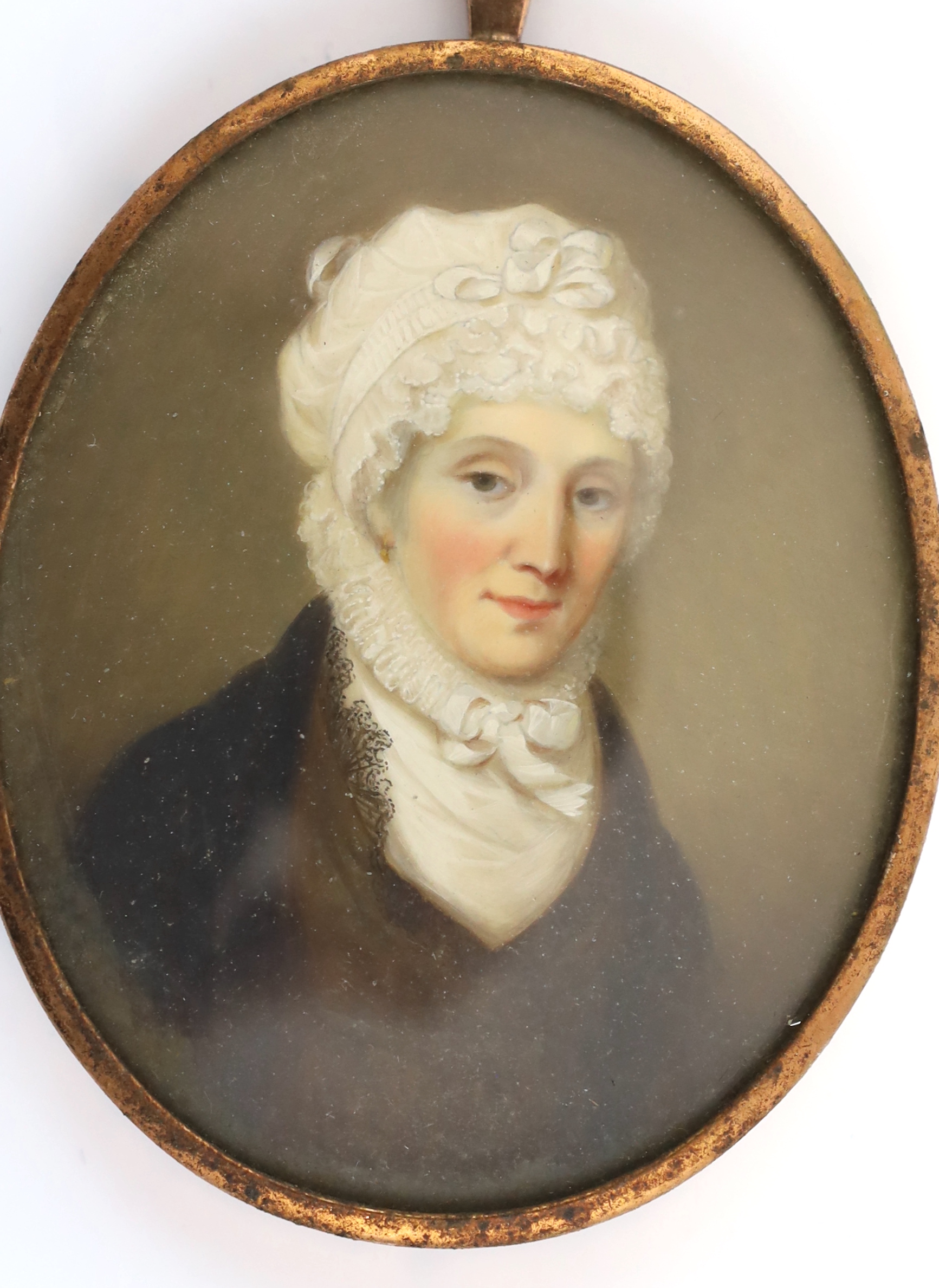 English School circa 1840, Portrait miniatures of a lady and gentleman, watercolours on ivory, a pair, 7.5 x 6.2cm. CITES Submission reference N7NEFL8B
